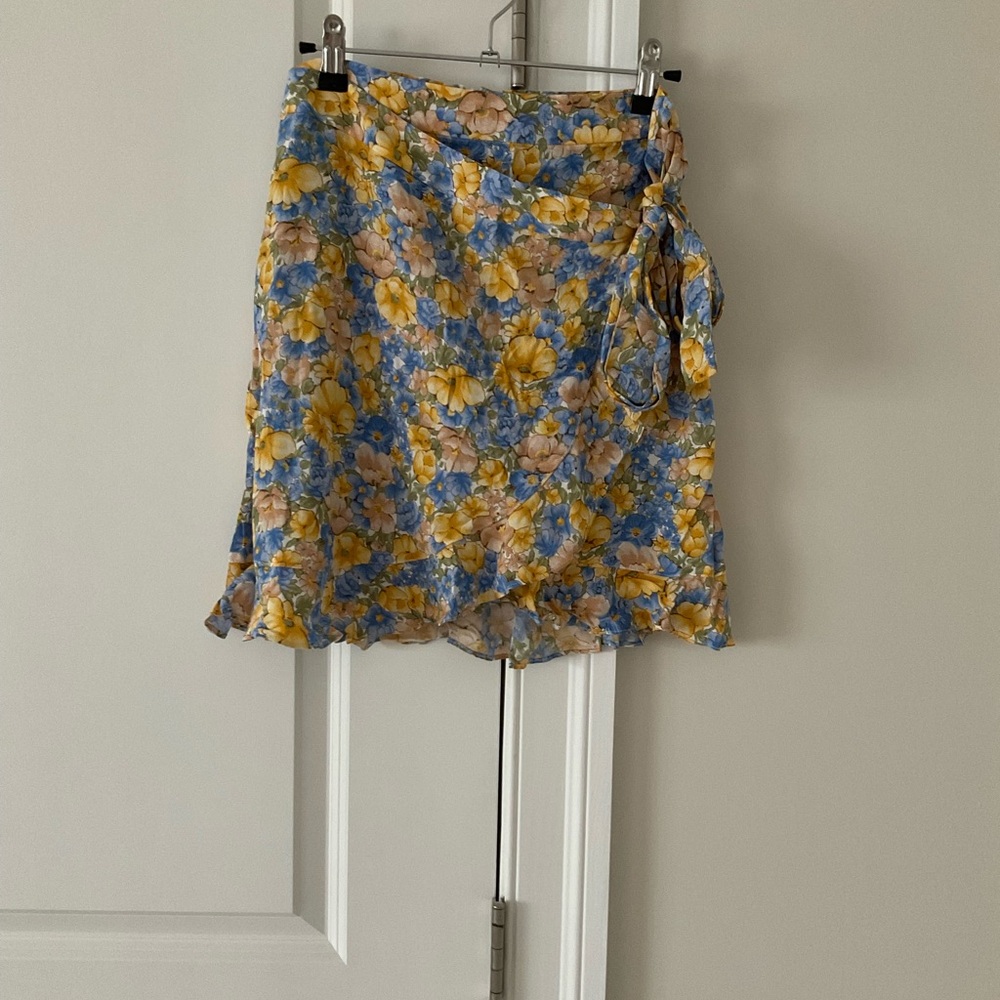 Mango Floral Mini Skirt - Blue and Yellow